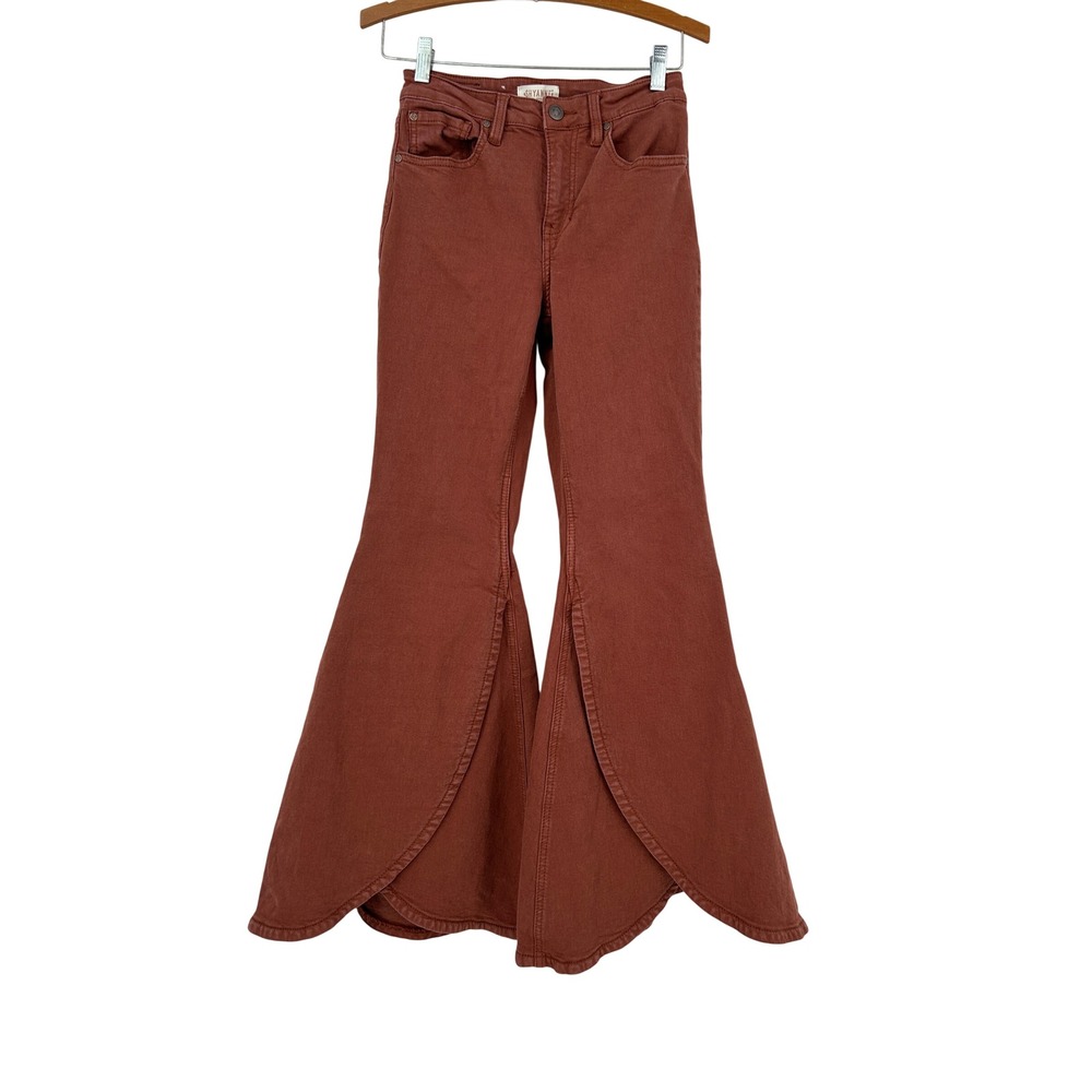Shyanne Flare Jeans 27 Petal Hem High Rise Bell Bottoms Boho Rust